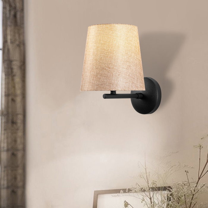 Opviq Lámpara de Pared 4683 Moderna y Elegante, Cuerpo de Metal y Casquillo de Tela, Negro y Crema